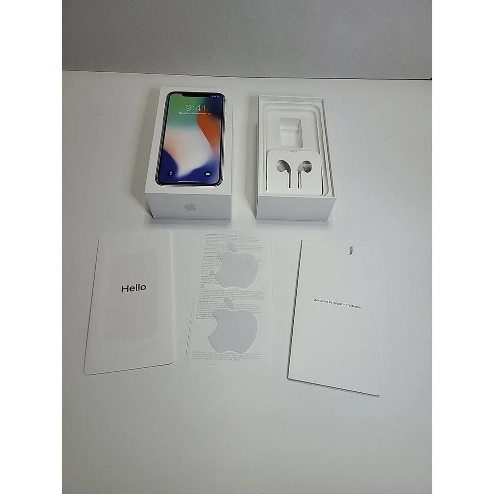 Apple‎ iPhone X - 256GB - Silver - EMPTY BOX ONLY (manual & stickers Included)
